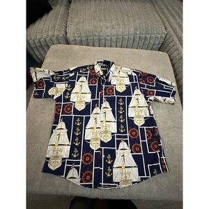 Vintage 90s Gant Shirt Mens L All Over Print Button Rough Weather Skipper Boat